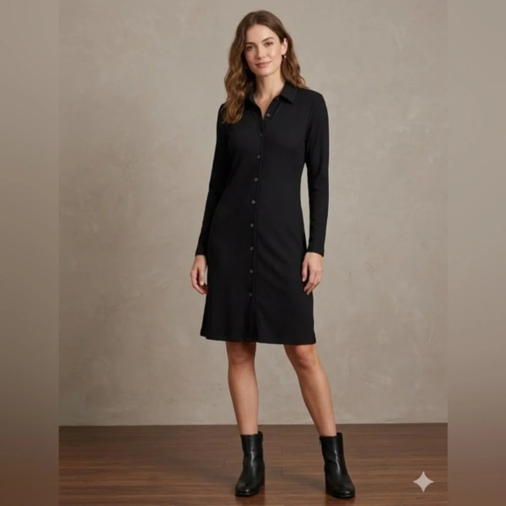 Uniqlo | Dresses | Uniqlo Womens Small Black Rib Knit Long Sleeve Button Up  Tunic Shirt Dress S | Poshmark